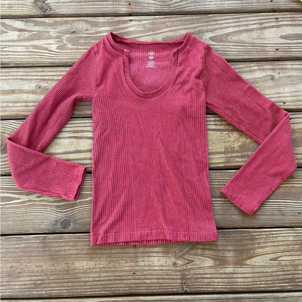 Aura Textured Performance Long Sleeve Athletic Top Pink L/XL